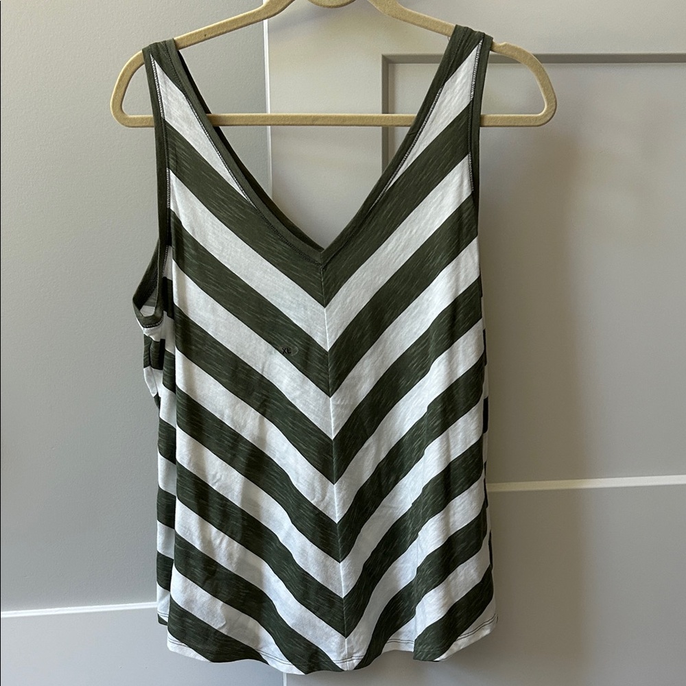 Maurices Chevron Striped Tank Top - Olive and White